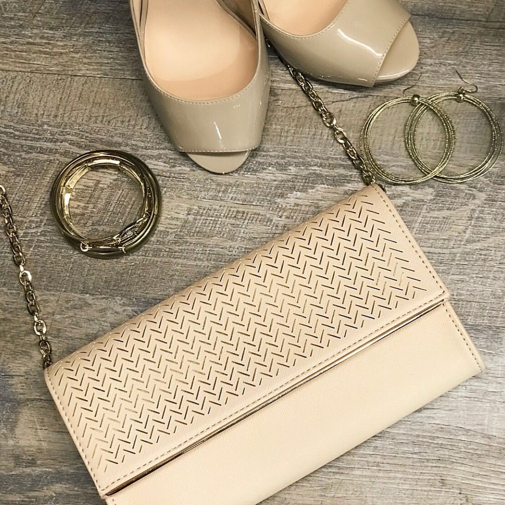 Madison West Light Pink Purse w/ Gold Chain Strap